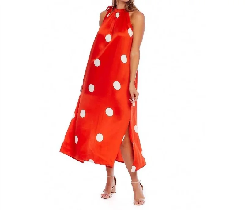 Fashion Deal Lowe Bow Tie Dot Maxi Dress In Orange