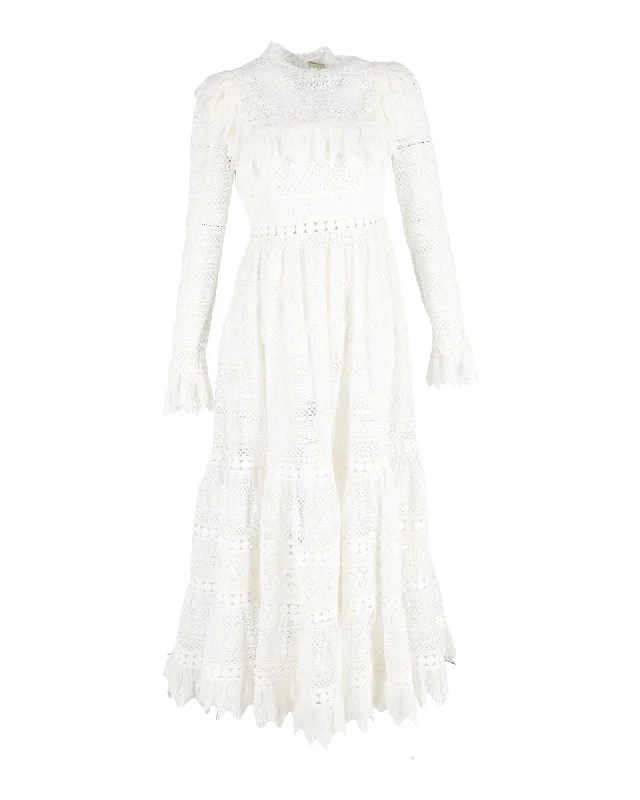 Trendy Styles Zimmermann Prima Broderie Anglaise Midi Dress in White Polyester