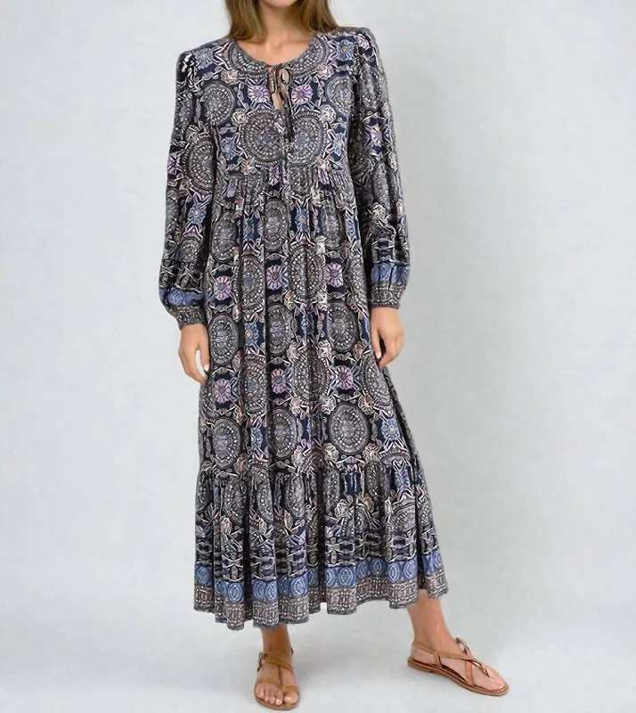 Cool Prices Pia Tile Print Midi Dress In Blue Multi