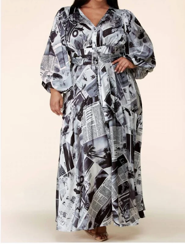 Trend Alert Silky Newspaper Print Maxi Dress In Black & White