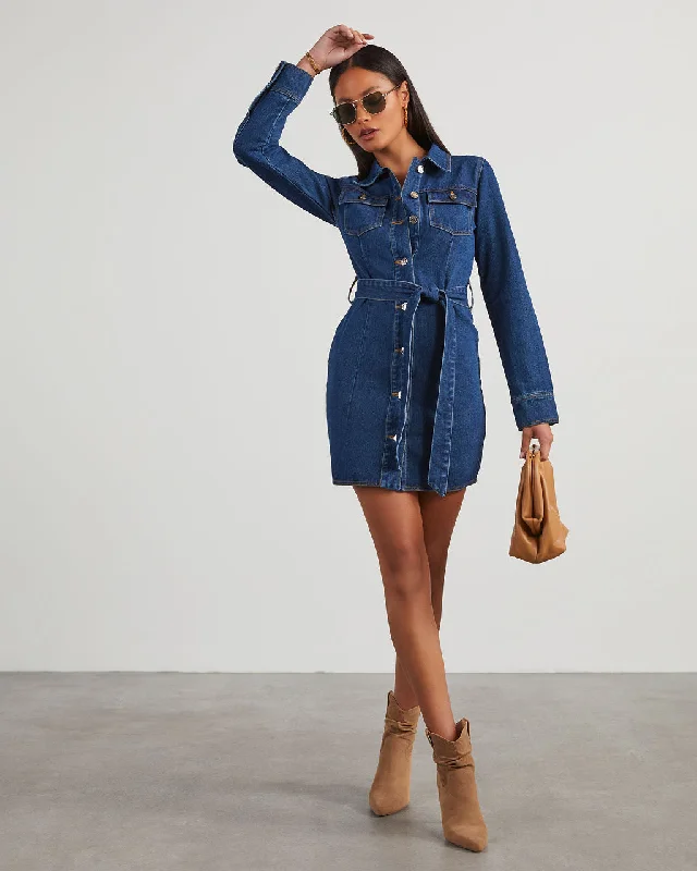 Special Occasion Wear Joannie Denim Tie Waist Mini Dress