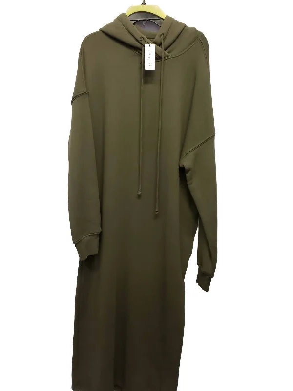 Cottagecore Rustic Charm Style Long Sleeve Sweatshirt Maxi Dress In Olive Green