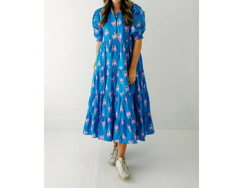 Mid - Week Surprise Poppy Tiered Kiki Maxi Dress In Blue