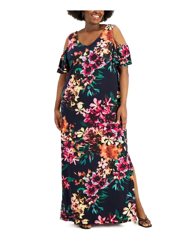 Great Prices On Feminine Styles Plus Womens Long Cold Shoulder Maxi Dress