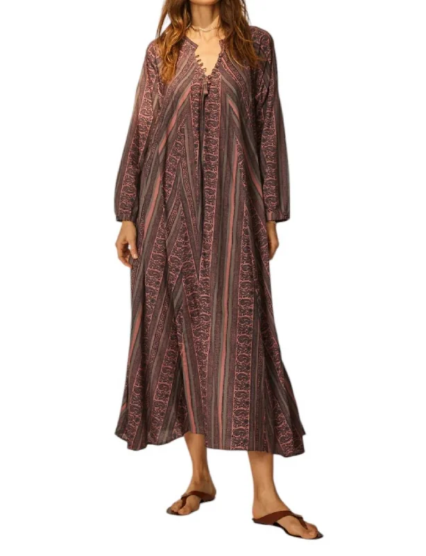 Feminine Soft - Hued Styles Fiore Maxi Dress In Paisley Stripe Heather