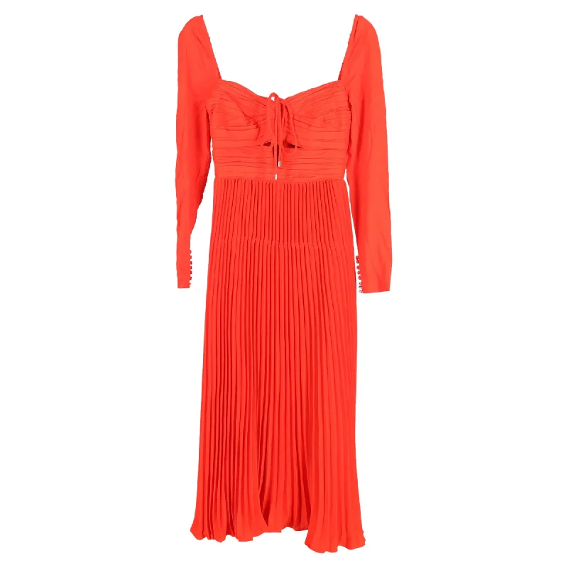 Seasonal Trends Self-Portrait Cutout Pleated Halterneck Midi Dress in Red Polyester