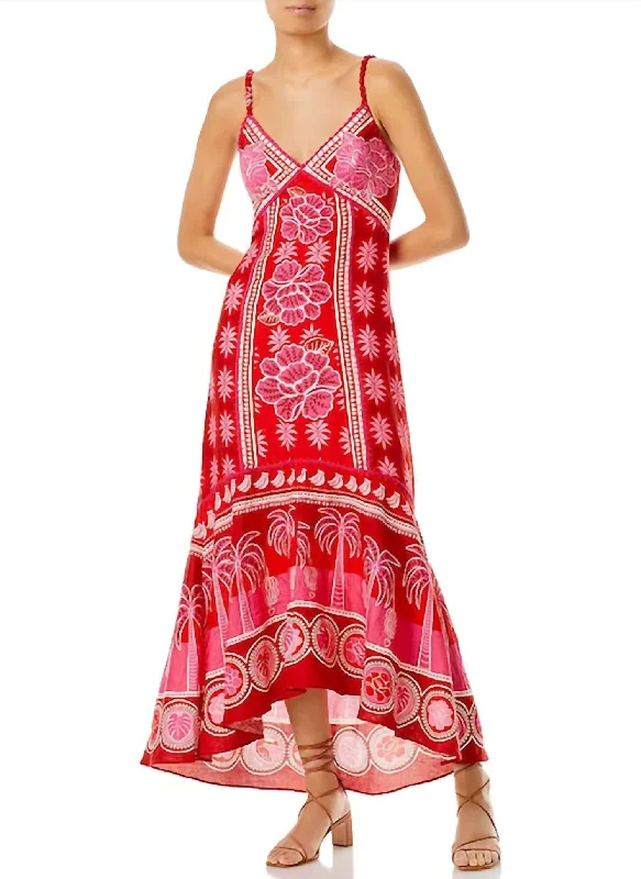 Seasonal Trends Summer Sunrise Red Maxi Dress In Red Multi