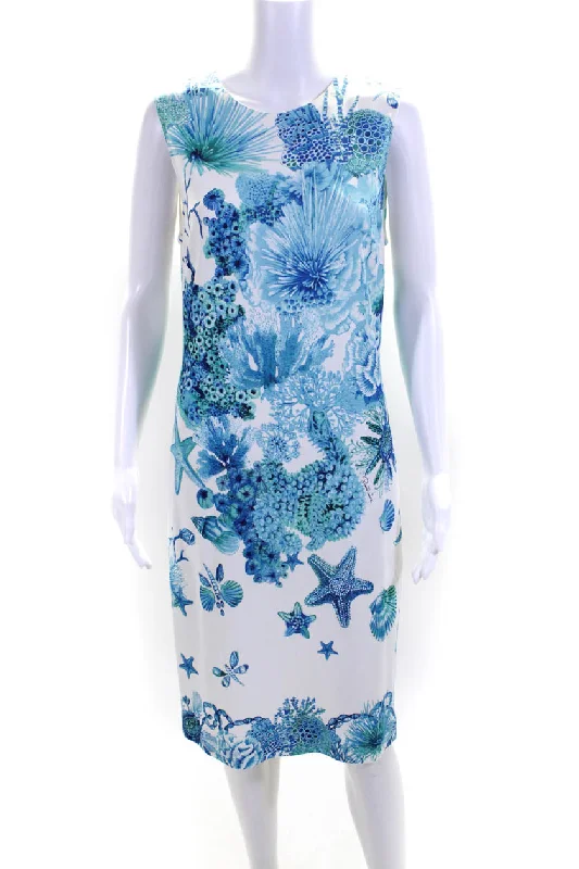 Summer Fashion Roberto Cavalli Womens Sea Shell Print Maxi Dress White Blue