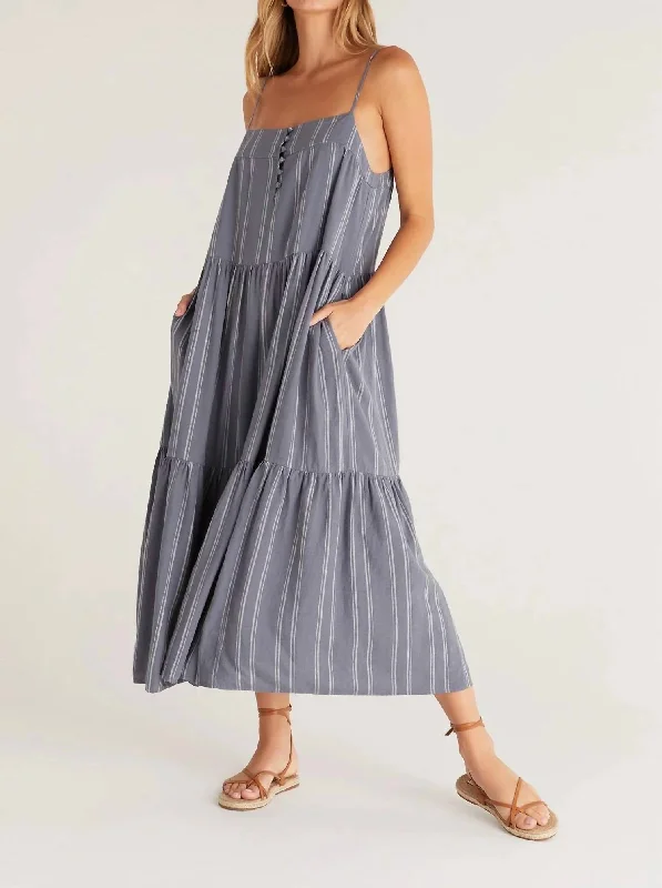 Fashionista Favorites Waverly Stripe Maxi Dress In Worn Indigo