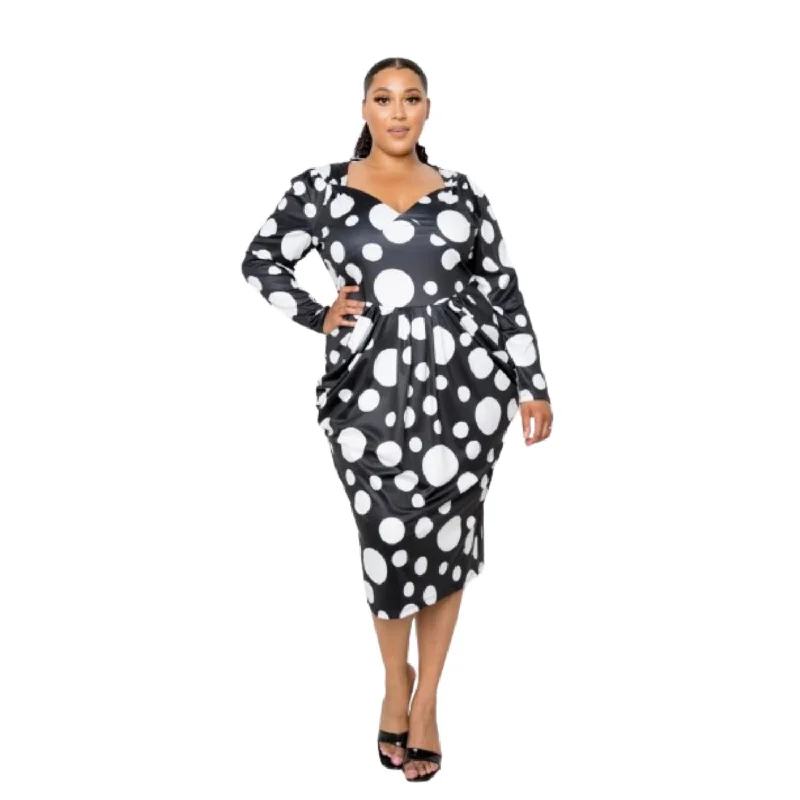 Fashion-Forward Outfits Polka Dot Drop Waist Ruched Midi Dress