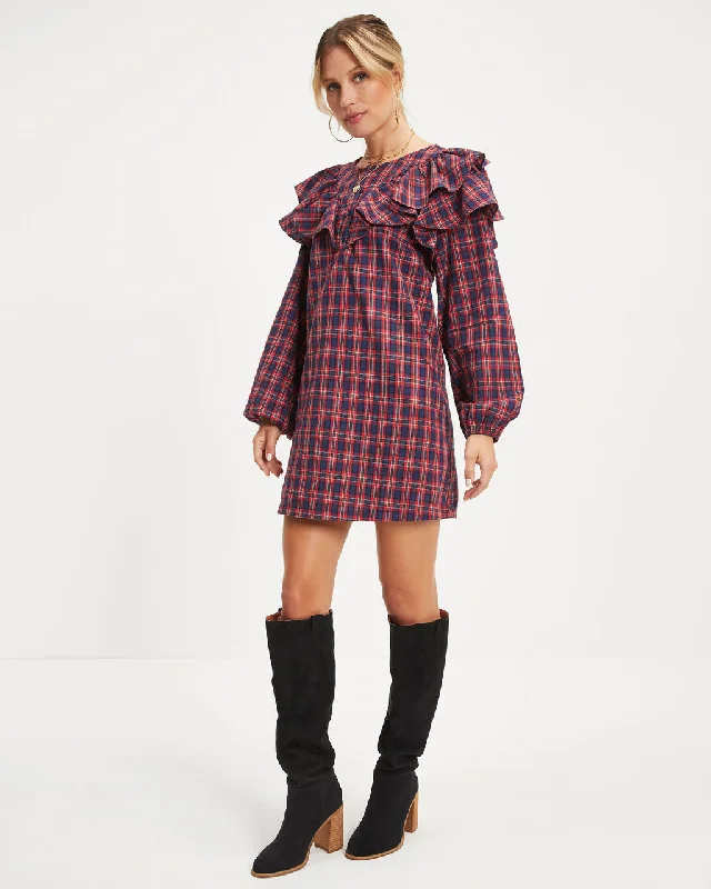 Exclusive Sale Be Merry Plaid Ruffle Mini Dress