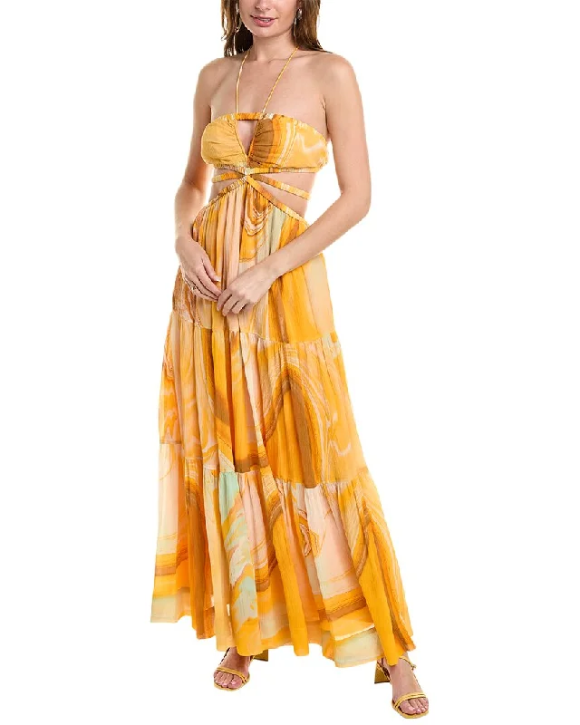 Exclusive Sale SIMKHAI Shailene Laurel Silk-Blend Maxi Dress