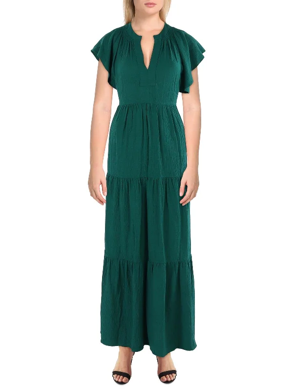 Early Access To Art Deco Styles Sale Womens Tiered Flutter Sleeves Maxi Dress