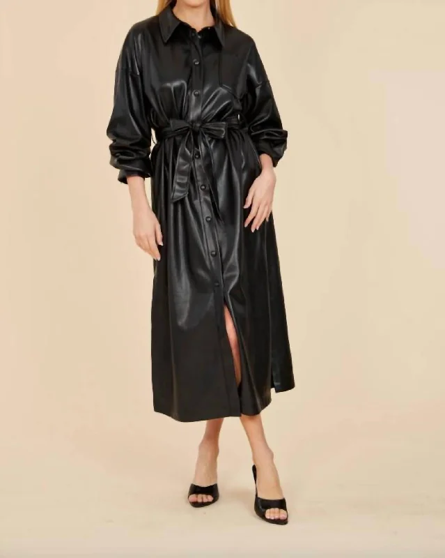 Seasonal Trends Faux Leather Maxi Dress In Black