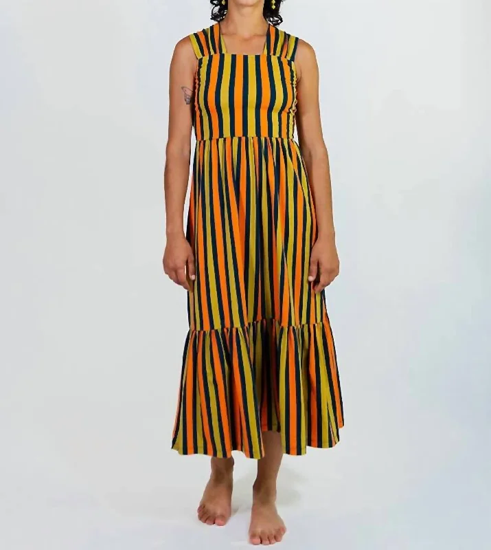 Fashion-Forward Outfits Opal Midi Dress In Navy Chartreuse Stripe