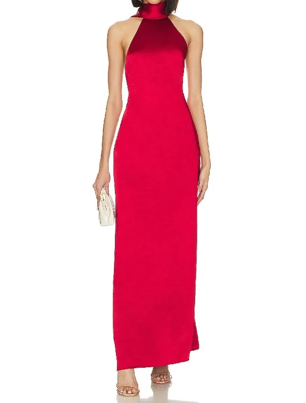 Spring Wardrobe Raveena Halter Scarf Maxi Dress In Cherry Red