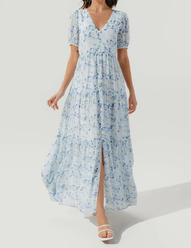 Elevate Your Wardrobe Corinna Paisley Maxi Dress In Blue White