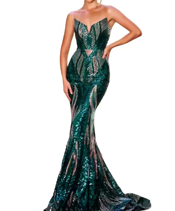 Father'S Day Deals Mermaid Sweetheart Maxi Dress In Hunter/green/gold