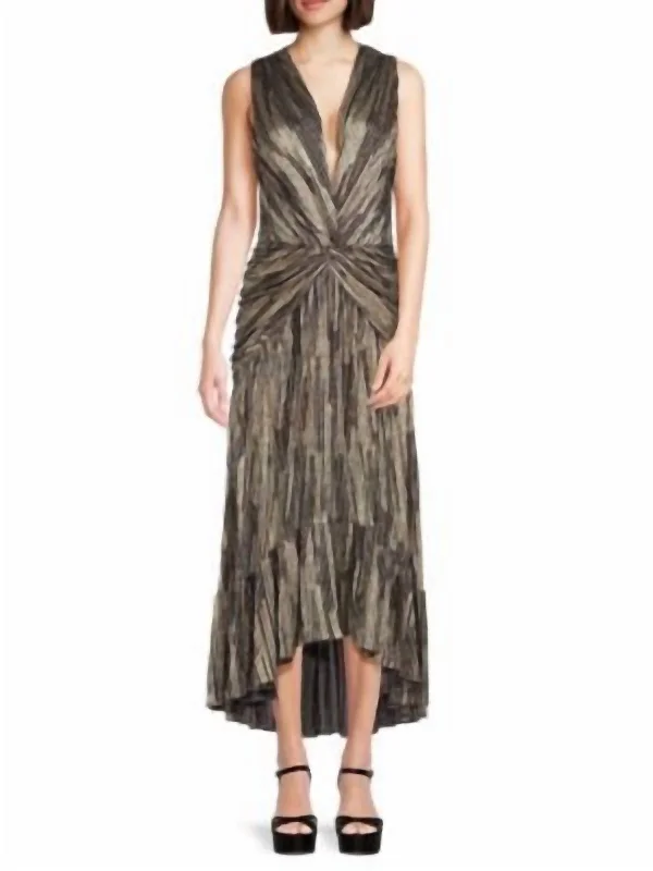 Weekend Special Ava Plunging Twist Maxi Dress In Metallic