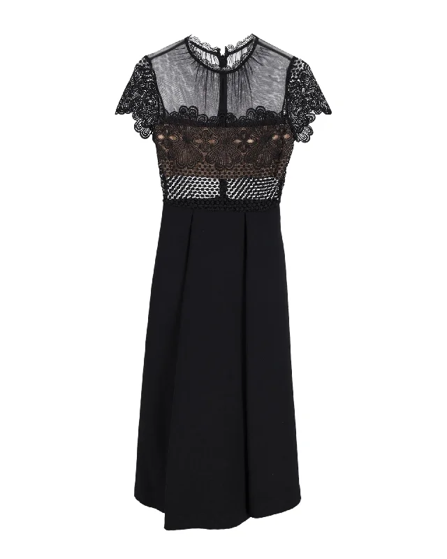 Pastel Styles Self-Portrait Felicia Embroidered Lace Midi Dress in Black Polyester