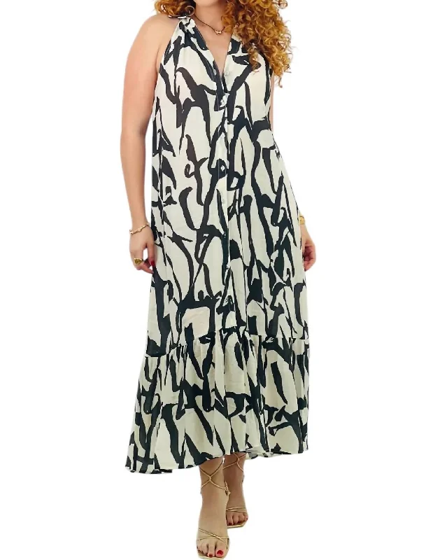 Big Savings On Rustic Countryside Styles Halterneck Maxi Dress In Black/white