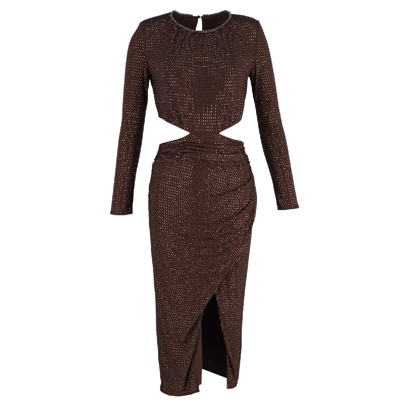 Latest Fashion Self-Portrait Embellished Cut-Out Midi Dress in Brown Viscose