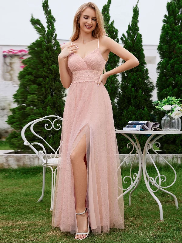 Big Savings Romantic Shimmer Tulle Bridesmaid Dresses With Pleated Decoration