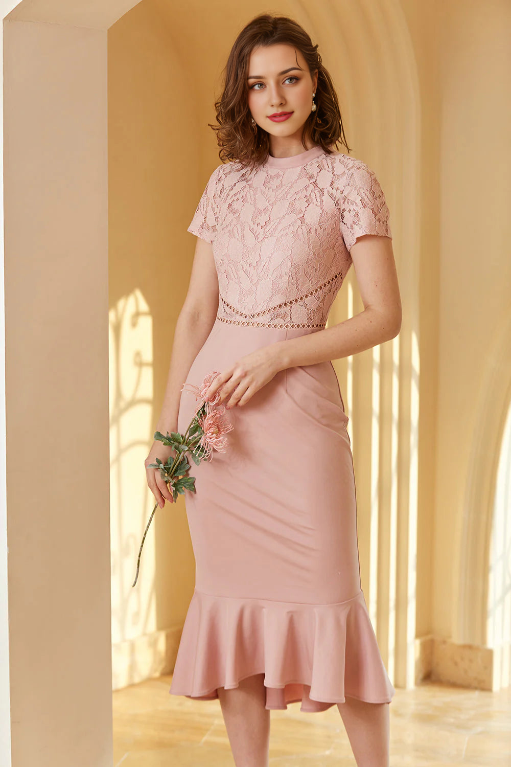 Best-Sellers Pink Lace Bodycon 1960s Dress Wedding Guest Dress