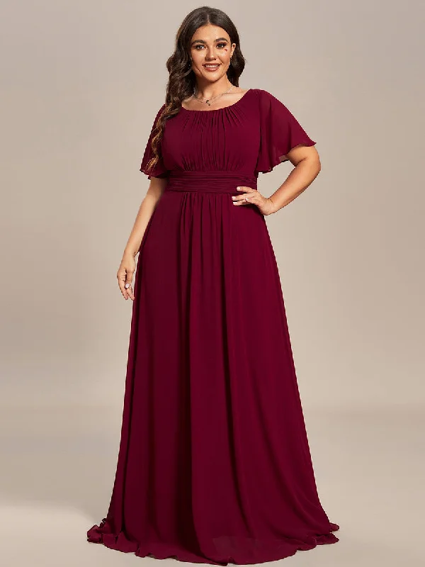 Final Clearance Plus Round Neck Pleated Wholesale Bridesmaid Dresses