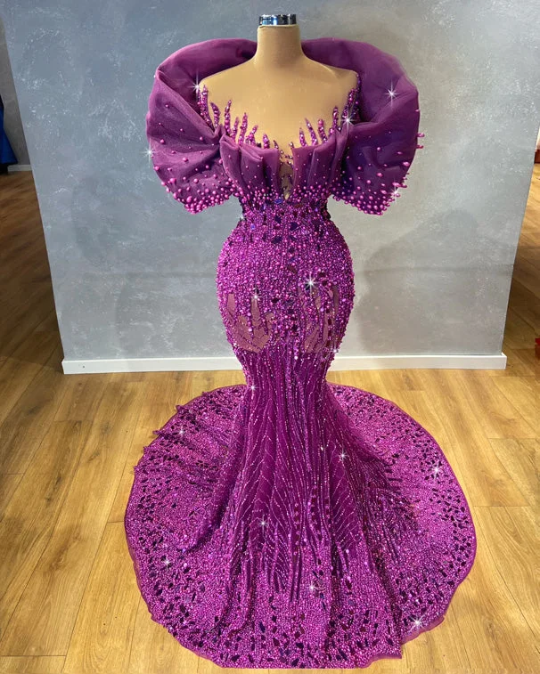 Chic Styles Mermaid Embellished Purple Gown