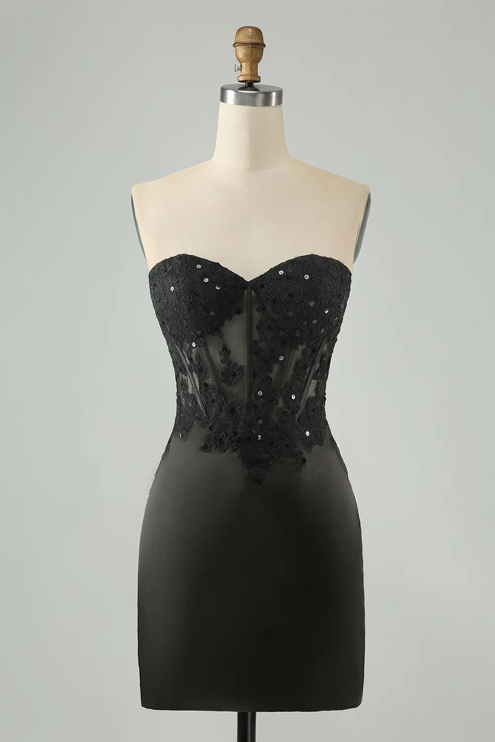 Fashion-Forward Amzcw Black Bodycon Sweetheart Corset Short Homecoming Dress with Appliques