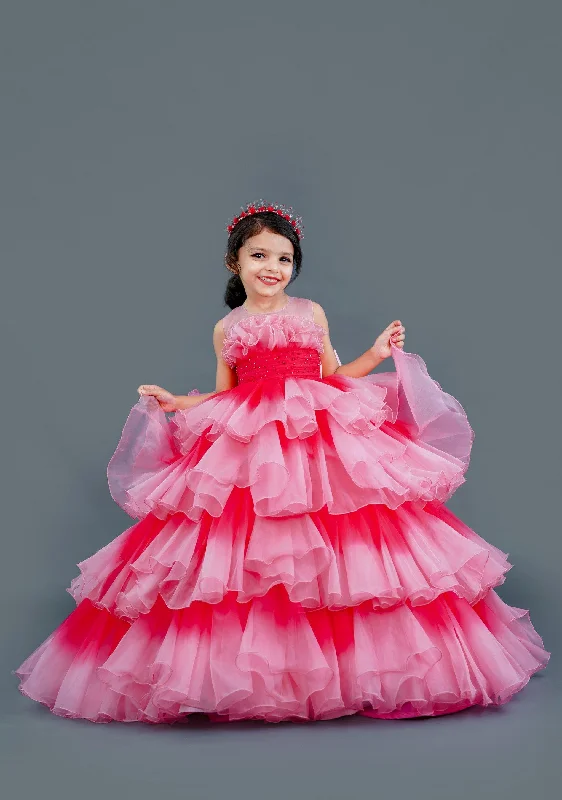 Father'S Day Deals Pre-Order: Pink and coral pink ombre shaded layered gown