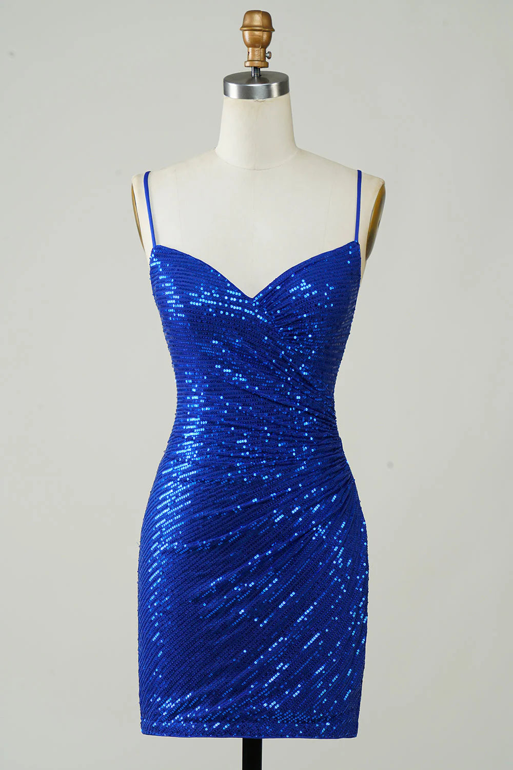 Flash Deals Amzcw Sparkly Royal Blue Bodycon Spaghetti Straps Sequins Short Homecoming Dress