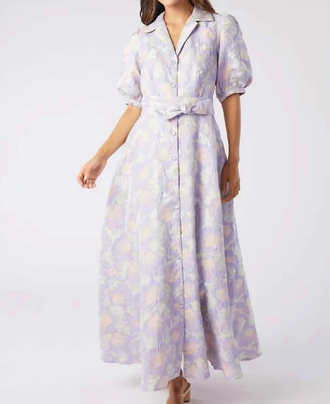 Elevate Your Wardrobe Charlotte Lilac Floral Jacquard Maxi Gown