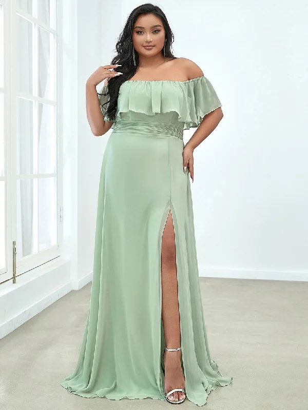 Limited Quantities Women's Plus Size Ruffle Thigh Split Wholesale Bridesmaid Dresses