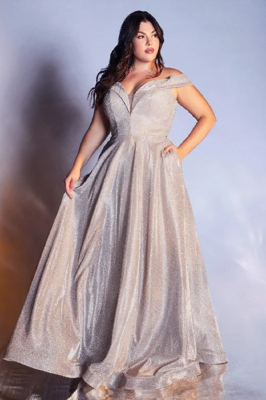 Elevate Your Wardrobe Cinderella Divine CD210C Prom Long Off Shoulder Metallic Plus Size Dress