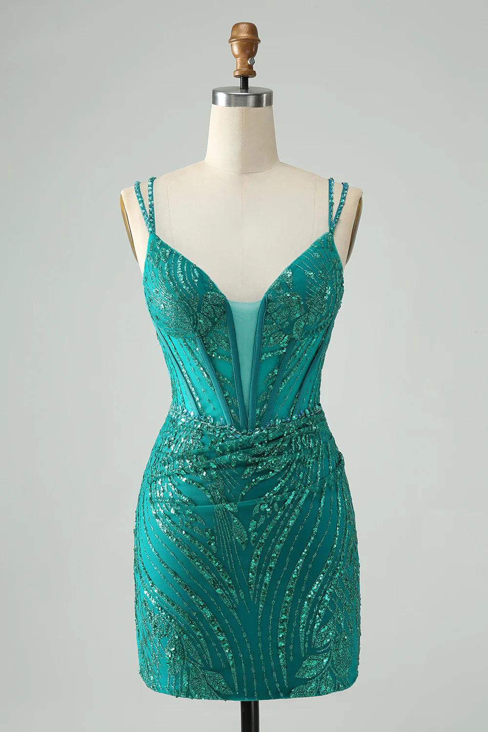 Weekend Special Amzcw Classy Dark Green Bodycon Spaghetti Straps Corset Sequin Short Homecoming Dress