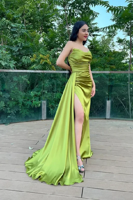 Discounts On Casual Weekend Styles Green satin long prom dress mermaid evening dress Y242