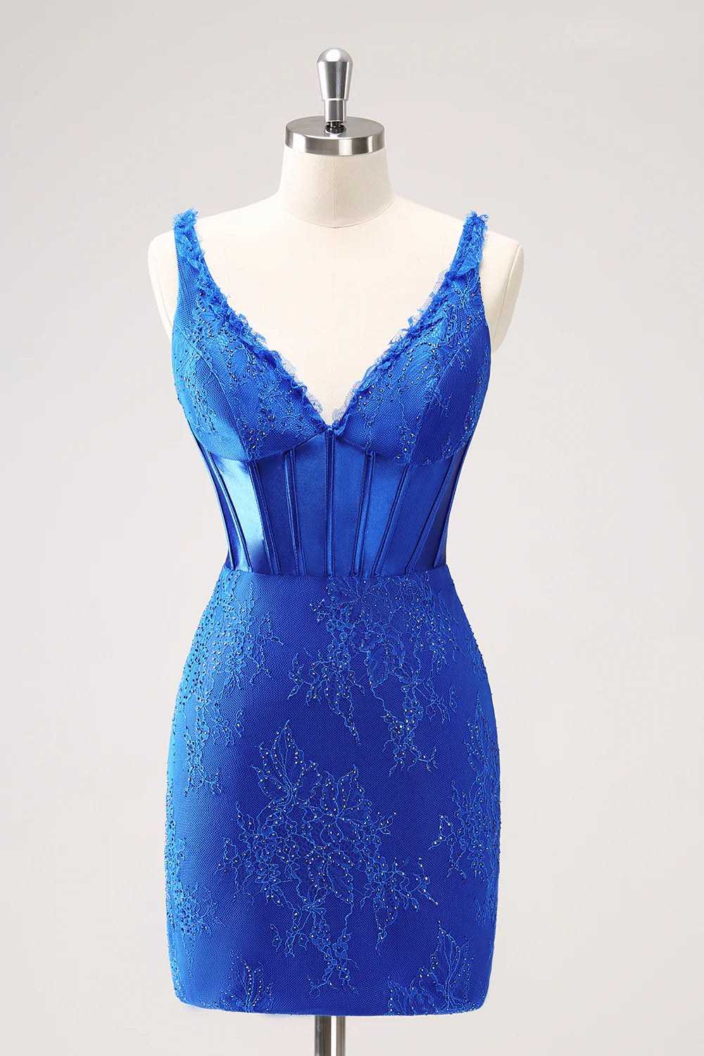 Limited - Time Bundle Amzcw Sparkly Royal Blue Bodycon V Neck Beaded Corset Ruched Homecoming Dress with Lace Up Back