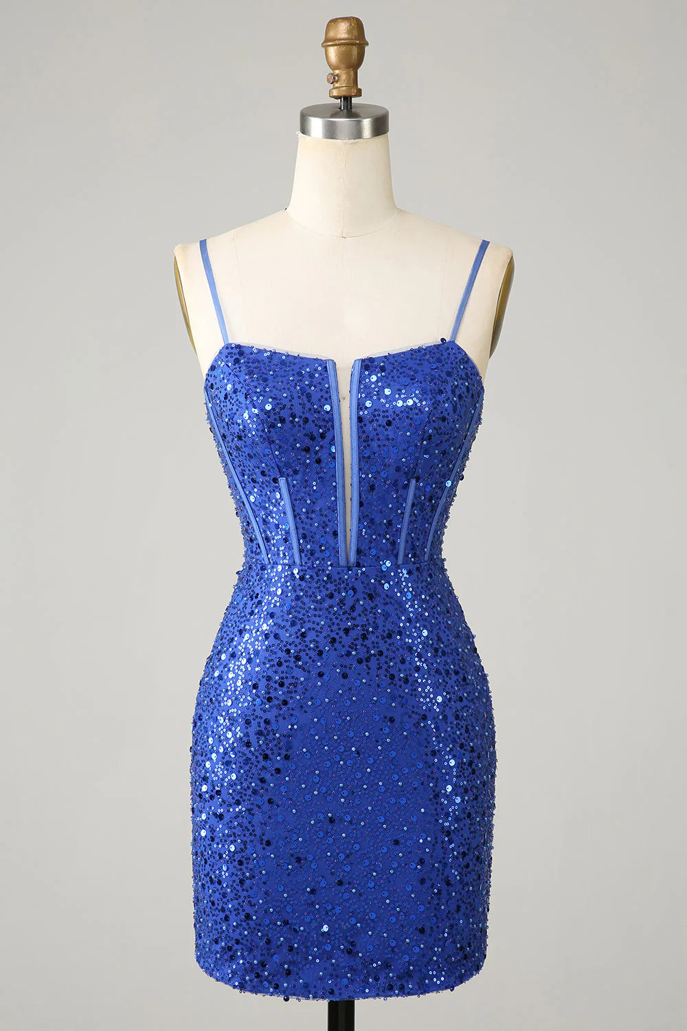 Last Chance Sale Amzcw Sparkly Royal Blue Bodycon Spaghetti Straps Homecoming Dress