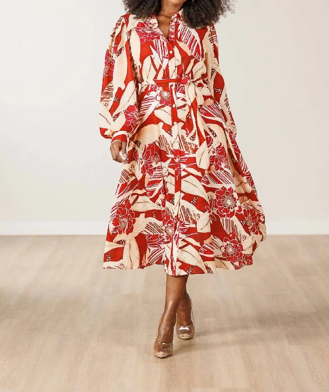 Best-Sellers Dara Floral Print Midi Dress In Red