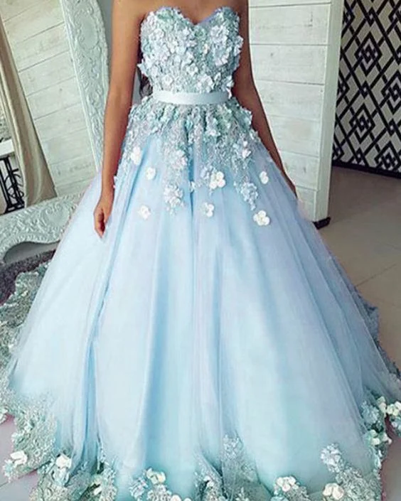 Clearance Event light blue embroidery ball gown sweetheart quinceanera prom dresses elegant      cg22566