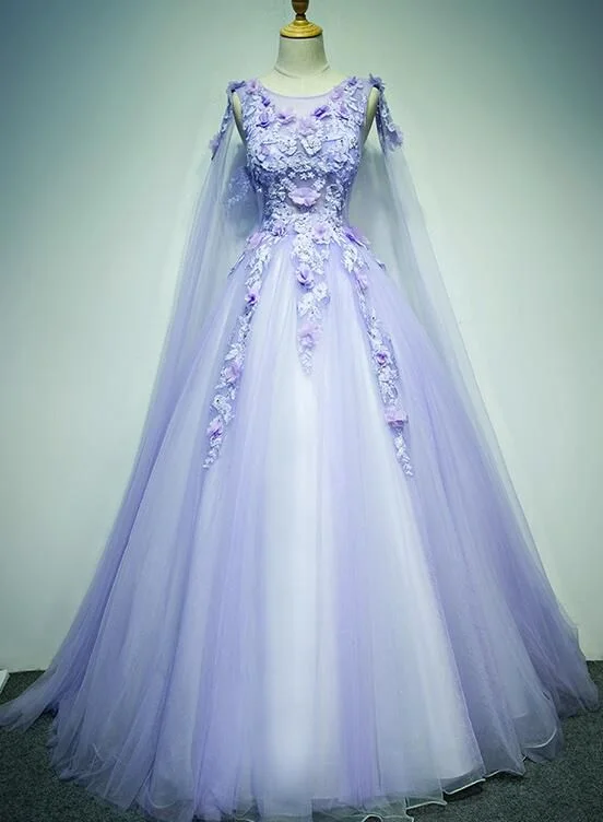 Exclusive Sale Light Purple Charming Tulle Sweet 16 Gown with Lace, Flowers Formal Prom Dress         cg22761