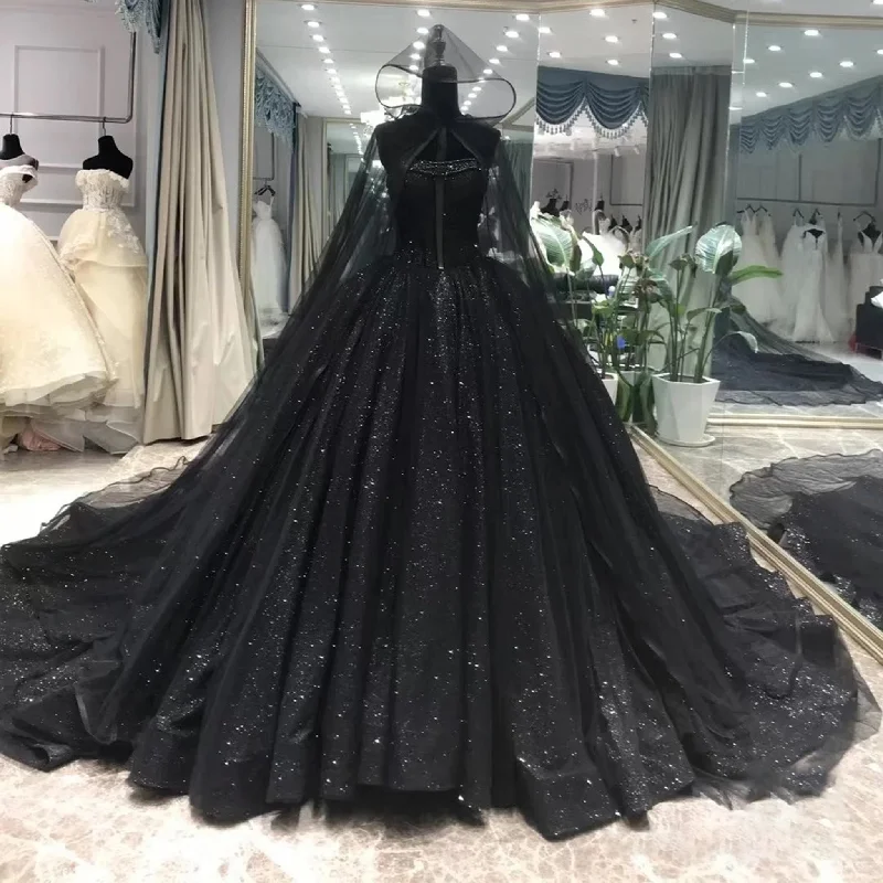 Trend Alert Strapless Beading Black Bride Wedding Dress with Bling