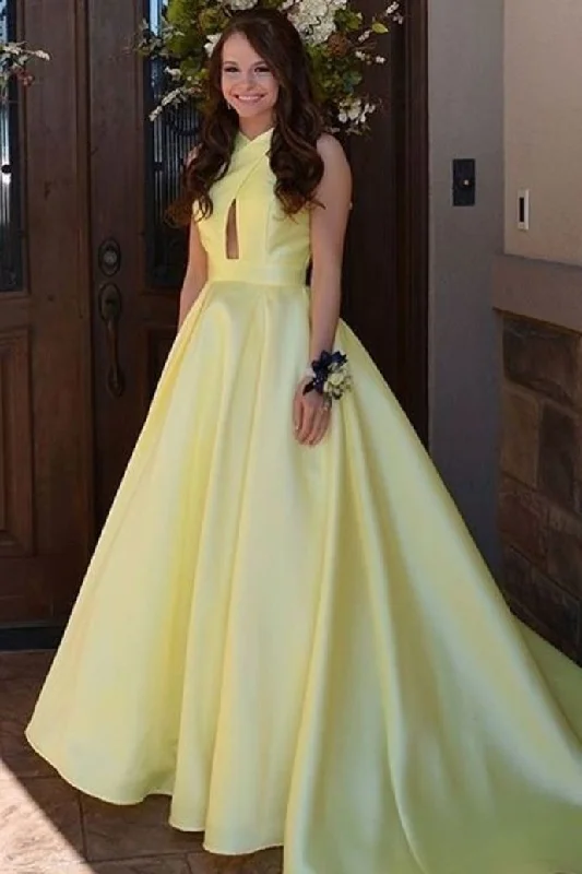 Rustic Countryside Charm Look Gorgeous A-line Yellow Long Ball Gown with Key Hole Prom Evening Dresses   cg13974