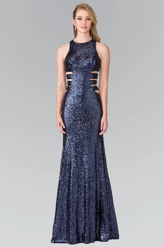 Fashion-Forward Outfits Long Sleeveless Sequined Dress with Cutouts by Elizabeth K GL2299