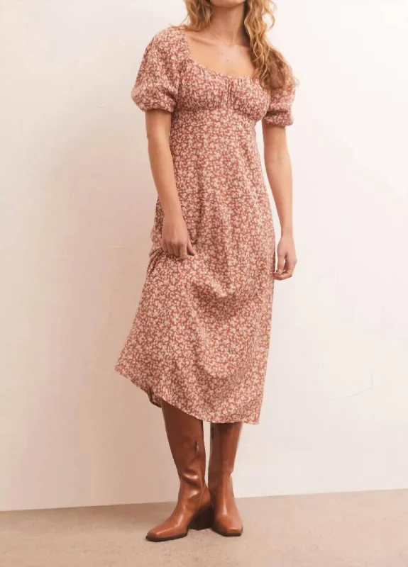 Summer Essentials Kiera Floral Midi Dress In Brown