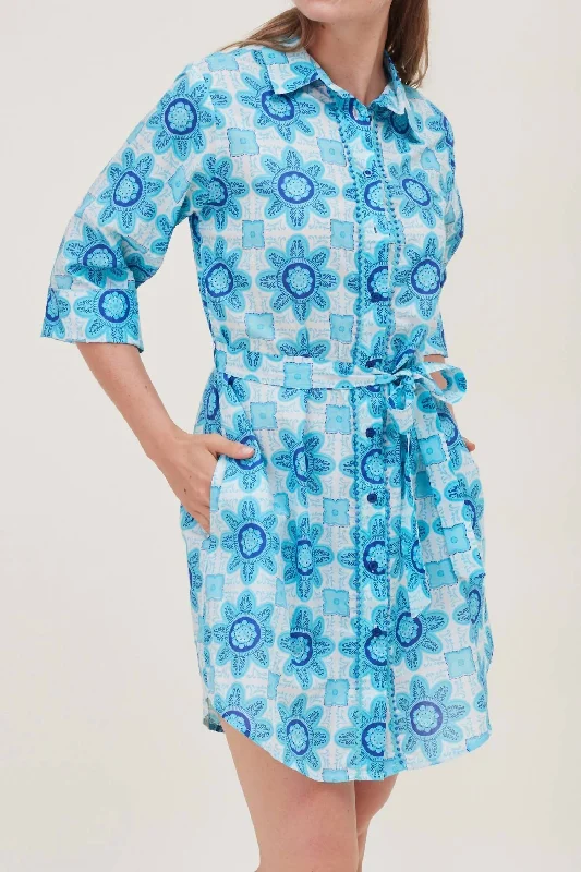 Cool Prices Carlotta Belted Shirt Dress In Blue Floral