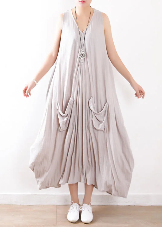 Latest Trends Italian light gray cotton dresses Soft Surroundings Fabrics sleeveless long summer Dress