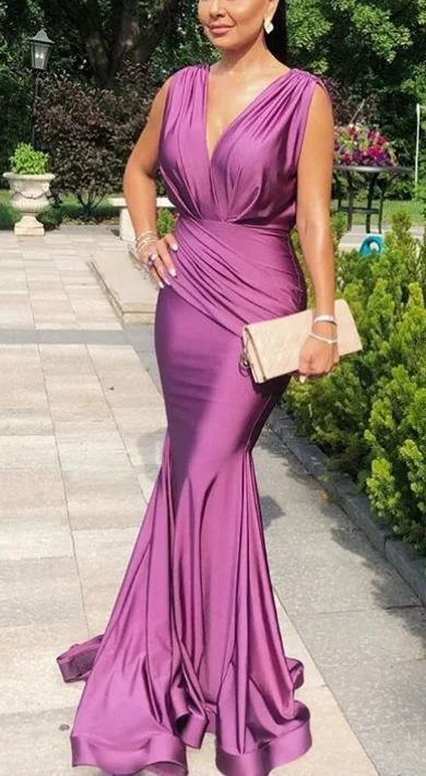 Weekend Special Mermaid Deep V Neck Jersey Long Prom Dress Fuchsia Formal Evening Gown   cg13908